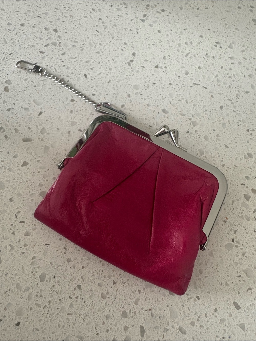 Women's leather HOBO Small Kiss-Lock Wallet Clutch - Pink